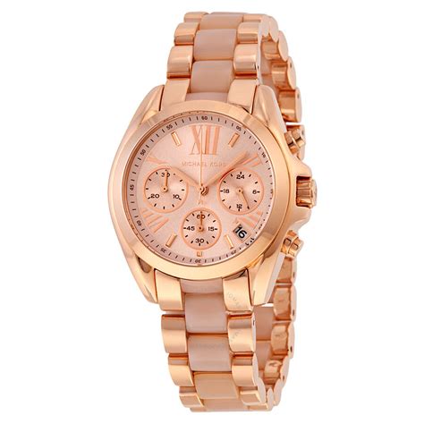 michael kors mk6066 women& 39|Michael Kors Bradshaw MK6066 Women's Leather Analog Rose .